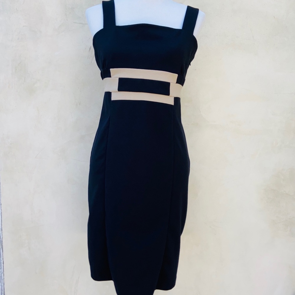 Banana Republic Factory Black Midi Dress with Beige Waist Accents